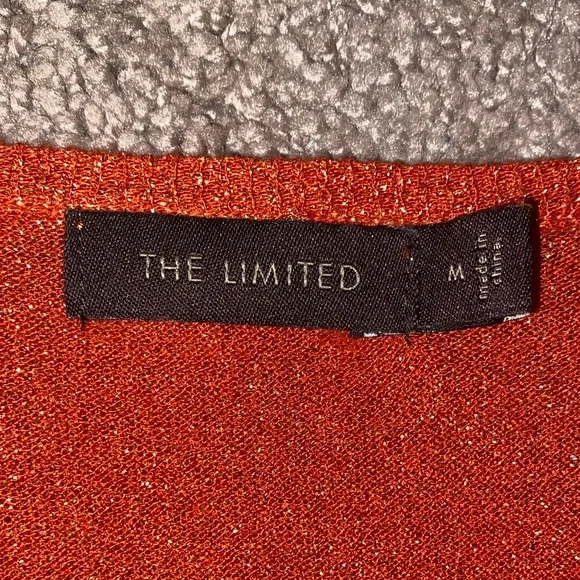 The Limited Women’s Shimmery Metallic Orange Short Sleeve Blouse Party Top Med - Picture 3 of 9